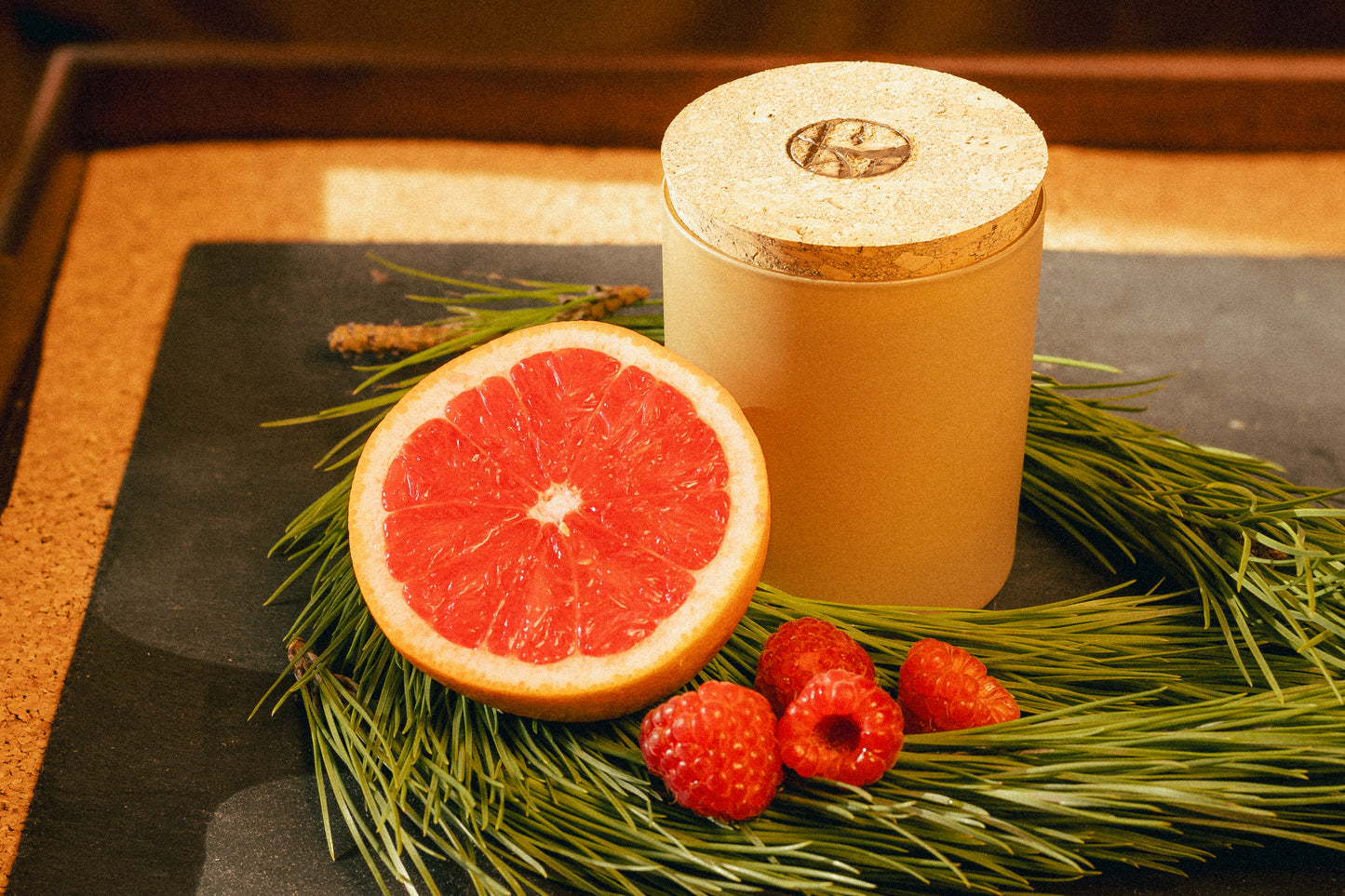 natural beeswax candle in glass jar and cork lid